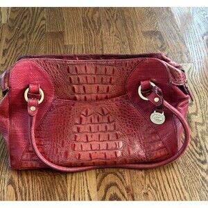 BRAHMIN Crocodile Leather Satchel Shoulder Bag Cross Body Purse Burgundy